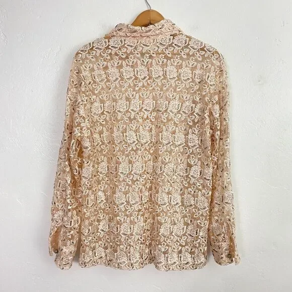 Cache Top Blouse Womens Size Medium Ivory Beaded Lace Floral Heavy - Picture 10 of 13